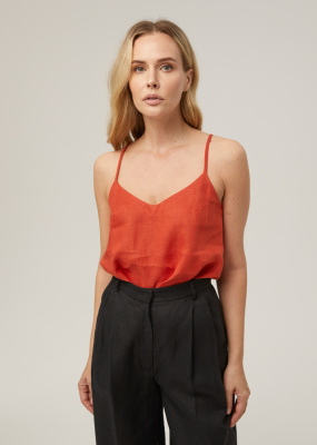 Льняной топ на бретелях 