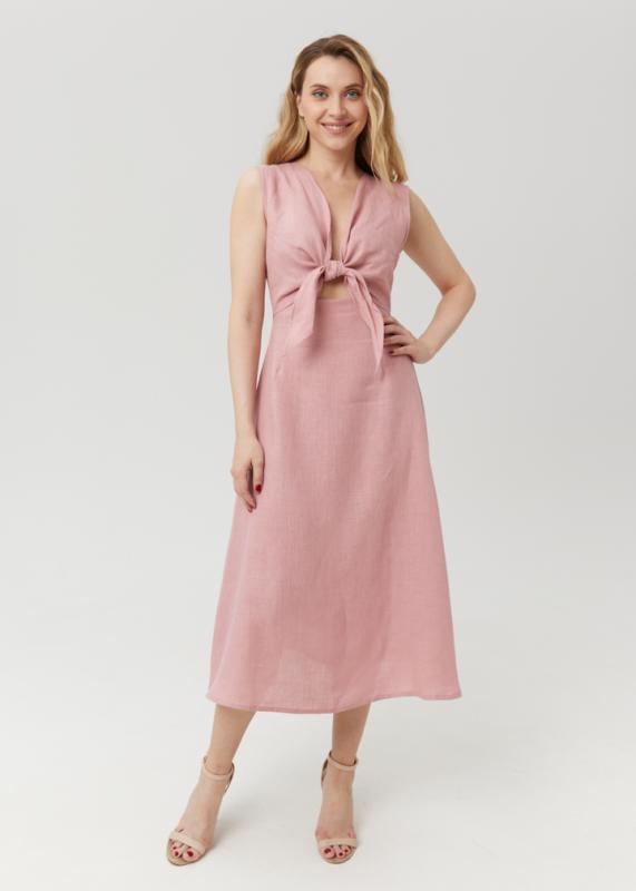 Платье с бантом изо льна