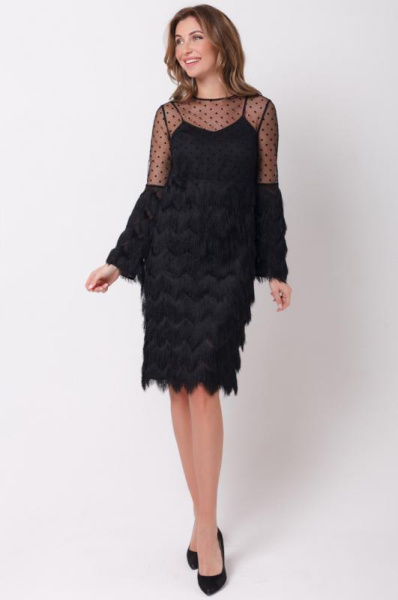 Комбинированное платье с бахромой