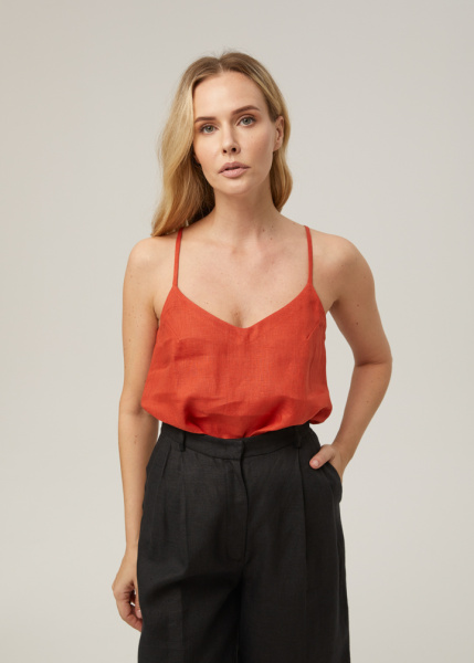 Льняной топ на бретелях 