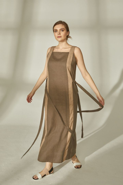 Льняное платье с контрастными вставками