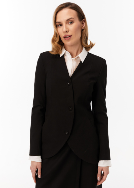 Жакет без воротника с окуруглым бортом