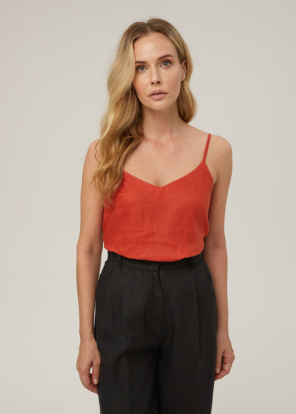 Льняной топ на бретелях 